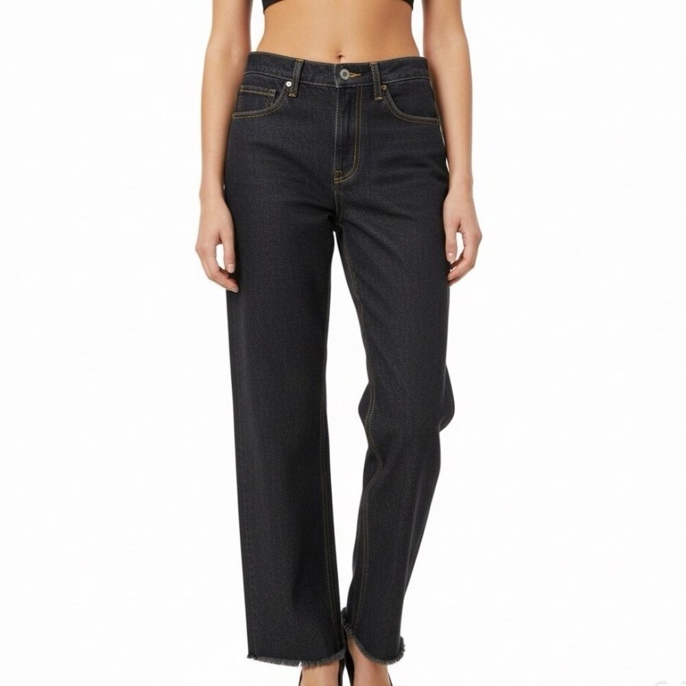 Street Market Womens Black Cotton Straight-Leg Distressed Hem Jeans Size 4